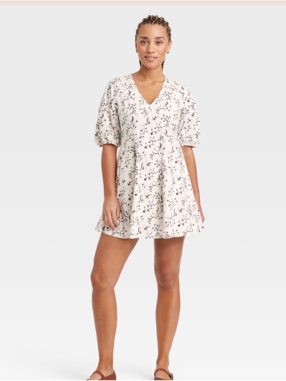 Universal Thread Cream Mini Dress with Black Floral Print